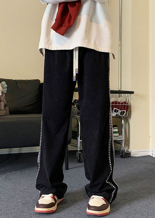 New Brown Pockets Elastic Waist Warm Fleece Corduroy Pants Spring Rm044