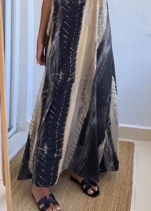 New Colorblock Backless Print Cotton Maxi Dress Sleeveless Bb040