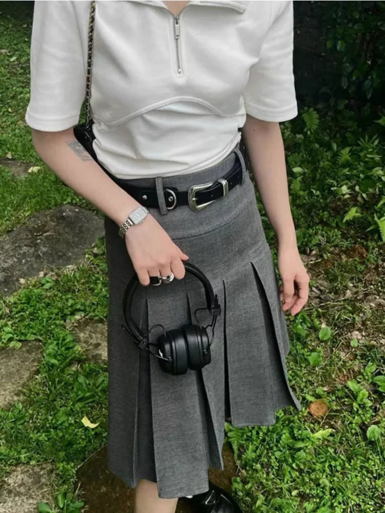 Dressbetty - Waist Preppy Style Pleated Street Loose Skirt