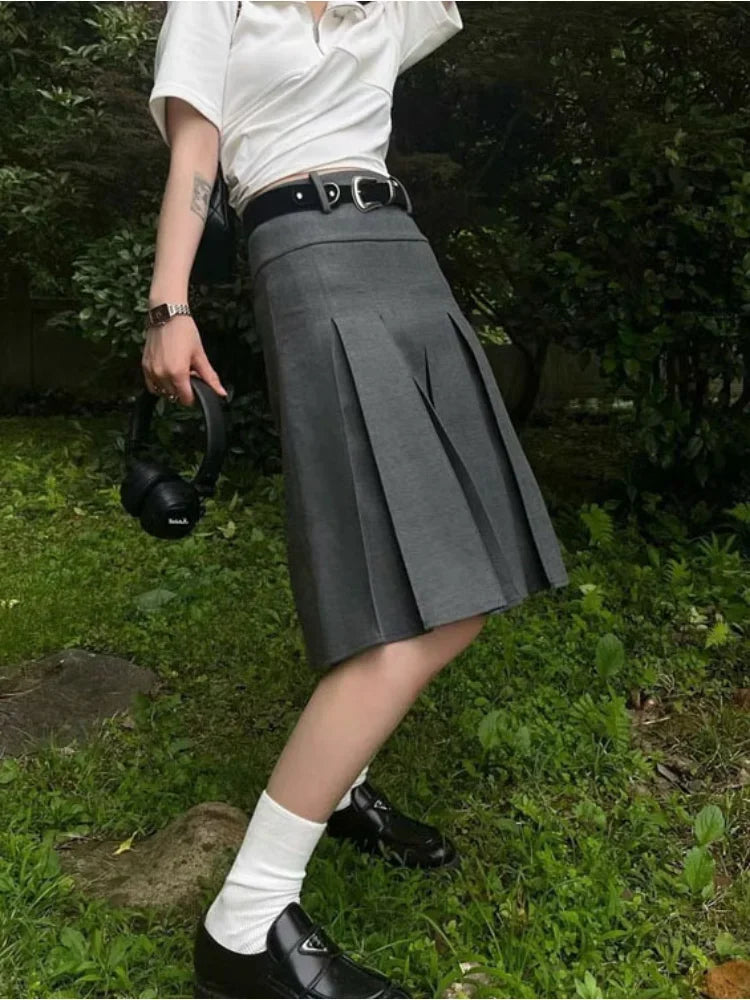 Dressbetty - Waist Preppy Style Pleated Street Loose Skirt