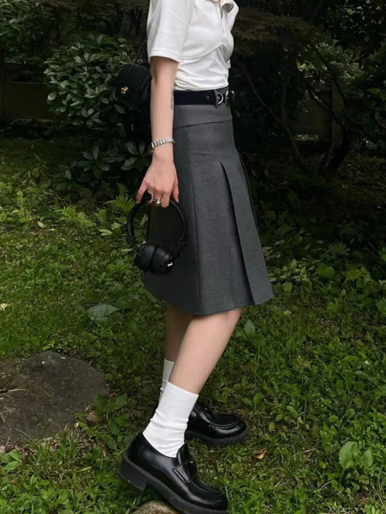 Dressbetty - Waist Preppy Style Pleated Street Loose Skirt