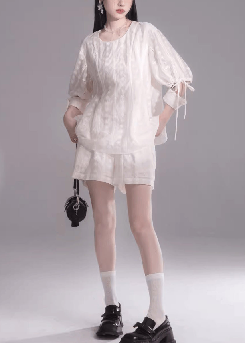 New French Apricot Top and Shorts Two Piece Set Summer Ee1023