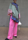 New Green Embroidered Tops and Pink Pants Cotton Two Pieces Set Spring Ab1054