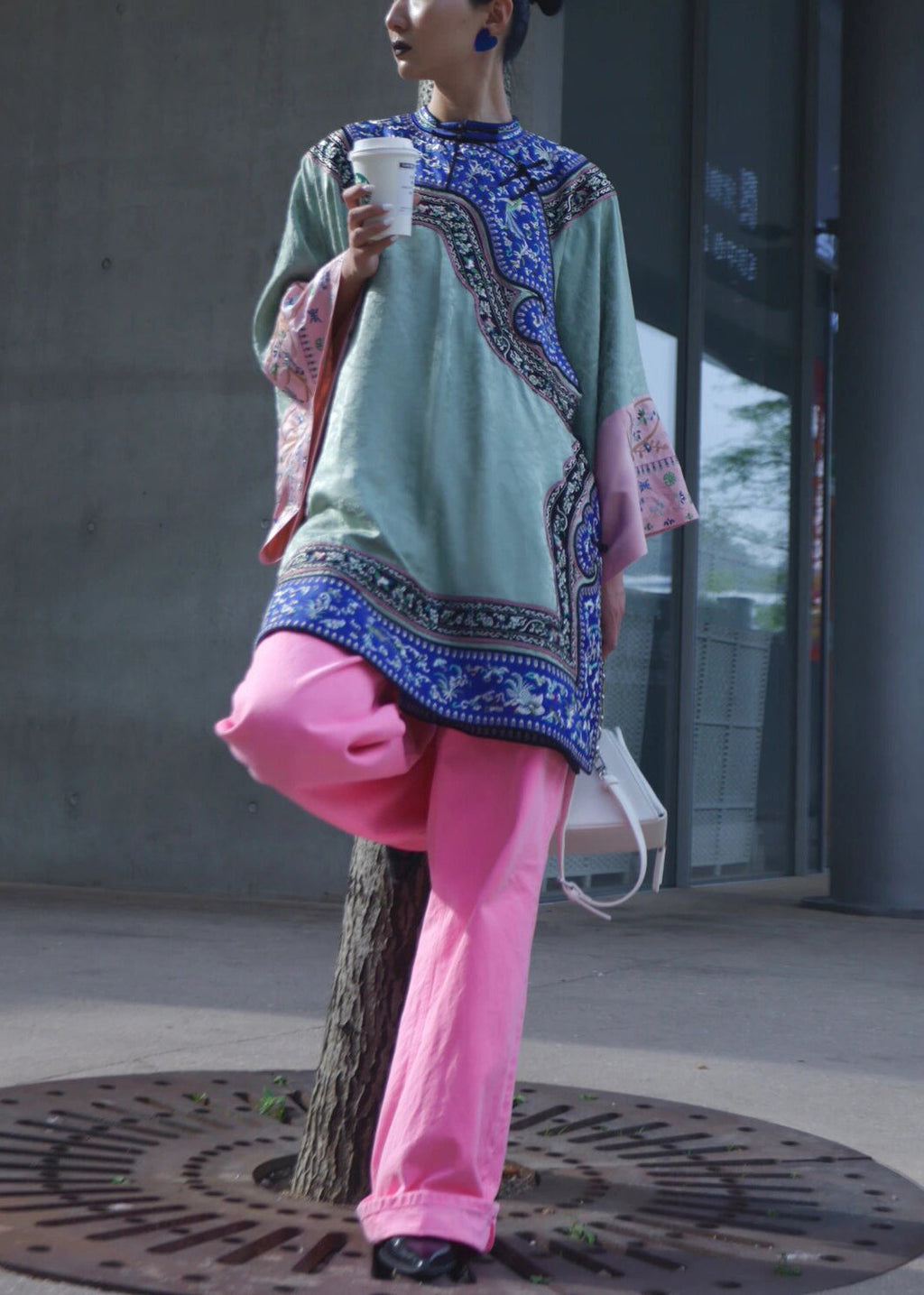 New Green Embroidered Tops and Pink Pants Cotton Two Pieces Set Spring Ab1054