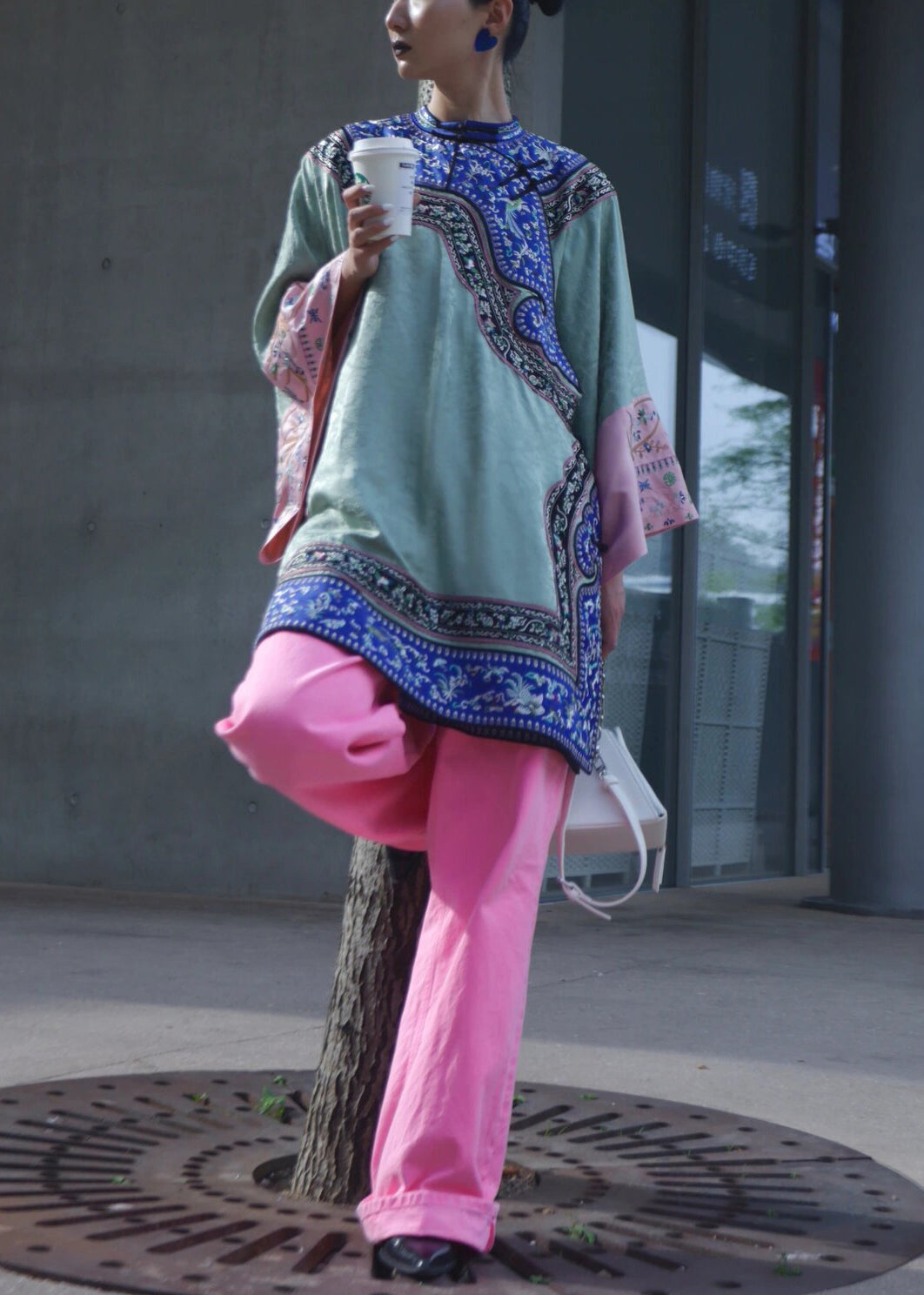 New Green Embroidered Tops and Pink Pants Cotton Two Pieces Set Spring Ab1054