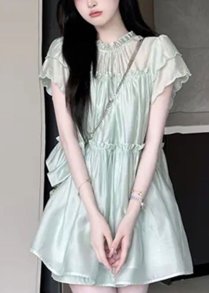 New Green Ruffled Tops and Shorts Two Pieces Set Summer Ab1031