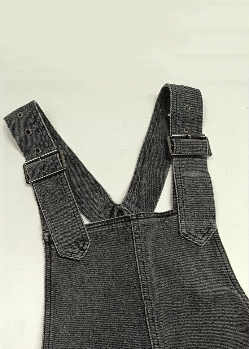 New Grey Zippered Pockets Denim Jumpsuit Sleeveless Az1051
