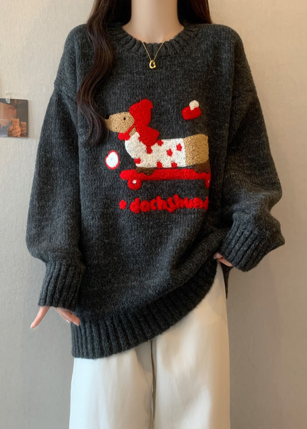 New Rust O Neck Jacquard Thick Christmas Knit Sweaters Winter Rg041