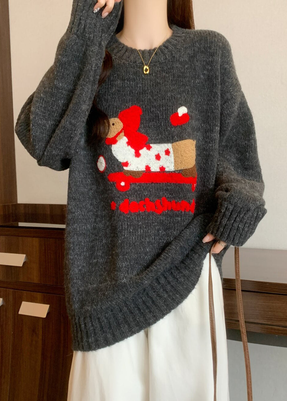 New Rust O Neck Jacquard Thick Christmas Knit Sweaters Winter Rg041