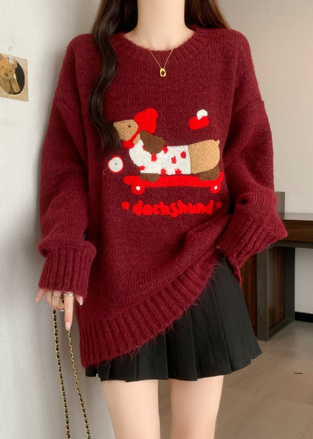 New Rust O Neck Jacquard Thick Christmas Knit Sweaters Winter Rg041