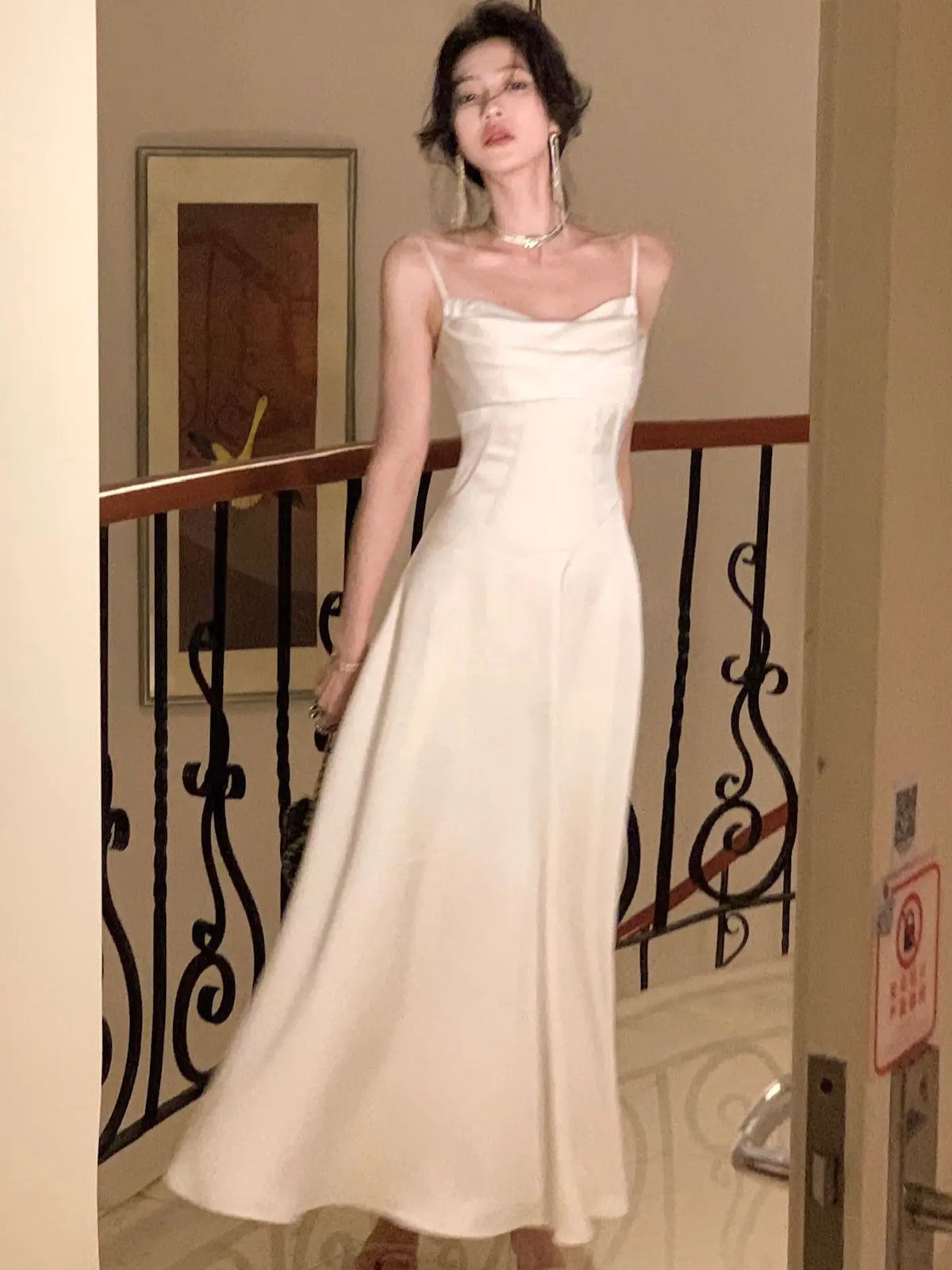 New Summer Satin Midi Dress Slim Spaghetti Strap Party Dresses Wedding Evening Birthday Backless Prom Robe Clothes