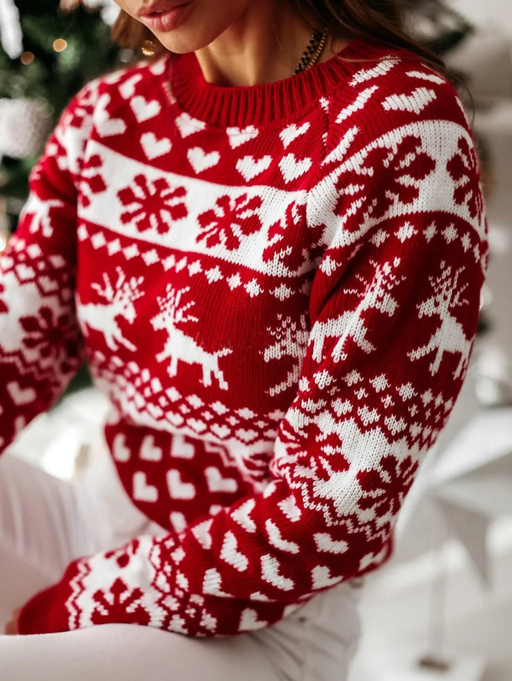 Christmas Sweater Long Sleeve Print Pullover Knitted