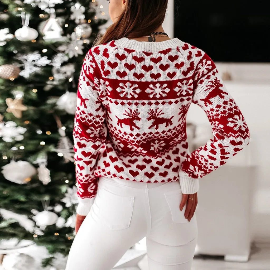 Christmas Sweater Long Sleeve Print Pullover Knitted