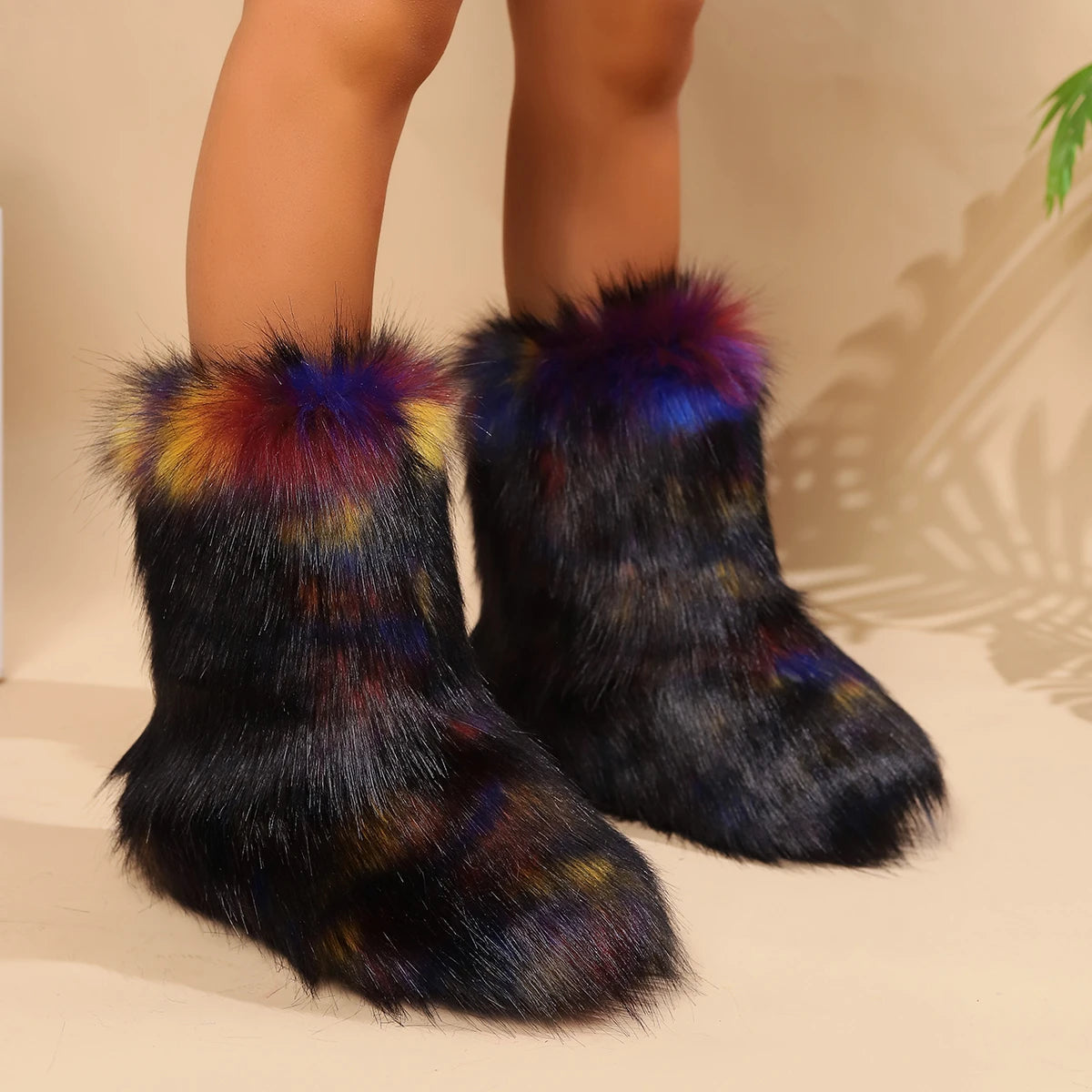 Winter Fuzzy Fluffy Plush Warm Lined Slip-on Snow Boot