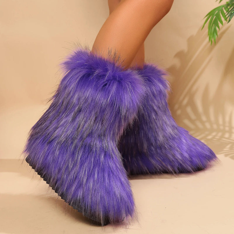 Winter Fuzzy Fluffy Plush Warm Lined Slip-on Snow Boot