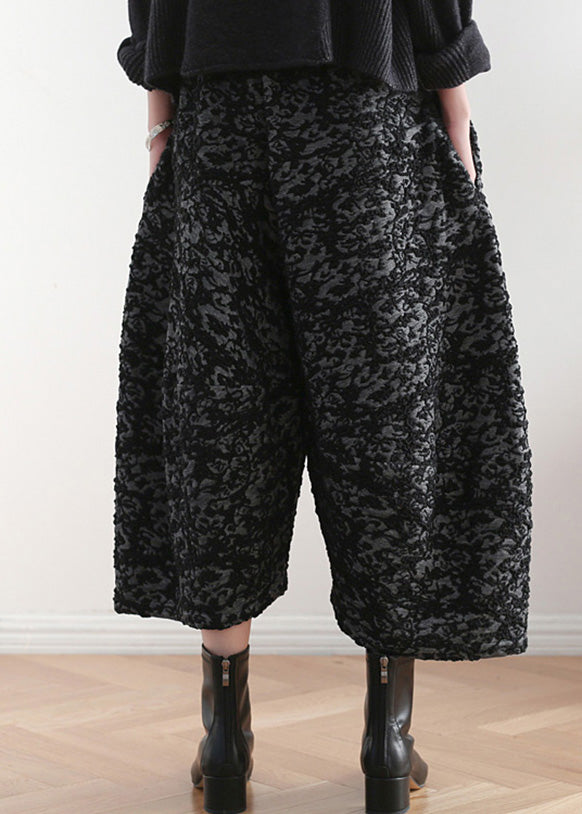 Novelty Black Print Elastic Waist Crop Harem Pants Tq1019