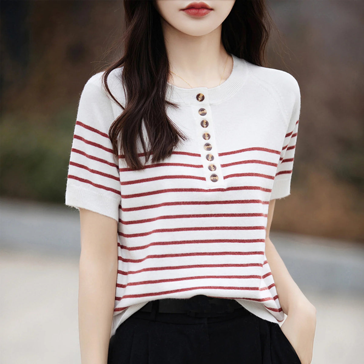 O-neck Stripe Summer Short Thin Knit Sweater