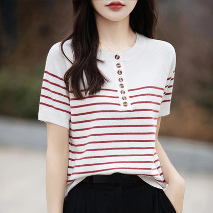 O-neck Stripe Summer Short Thin Knit Sweater