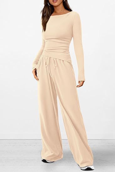 Autumn Suit Asymmetric Long Sleeve T Shirt Wide Leg Pants Wear Sportswear