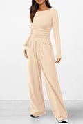 Autumn Suit Asymmetric Long Sleeve T Shirt Wide Leg Pants Wear Sportswear