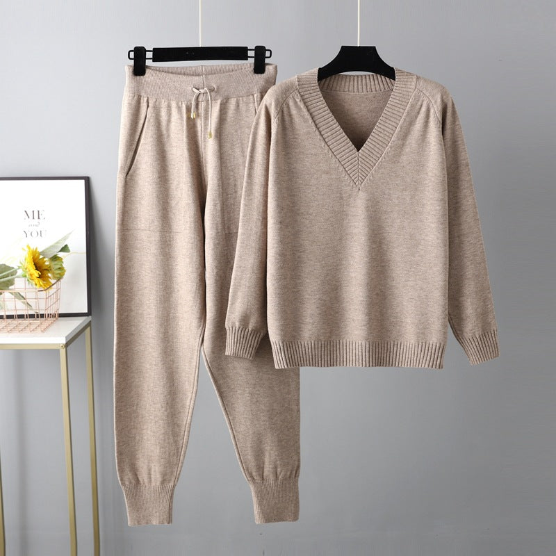 Autumn Winter Sweater Harem Pants Suit Russian Sweater Pullover Two Piece Set