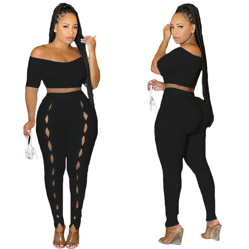 Clothing Summer Suit Off the Shoulder Button Two Piece Pants