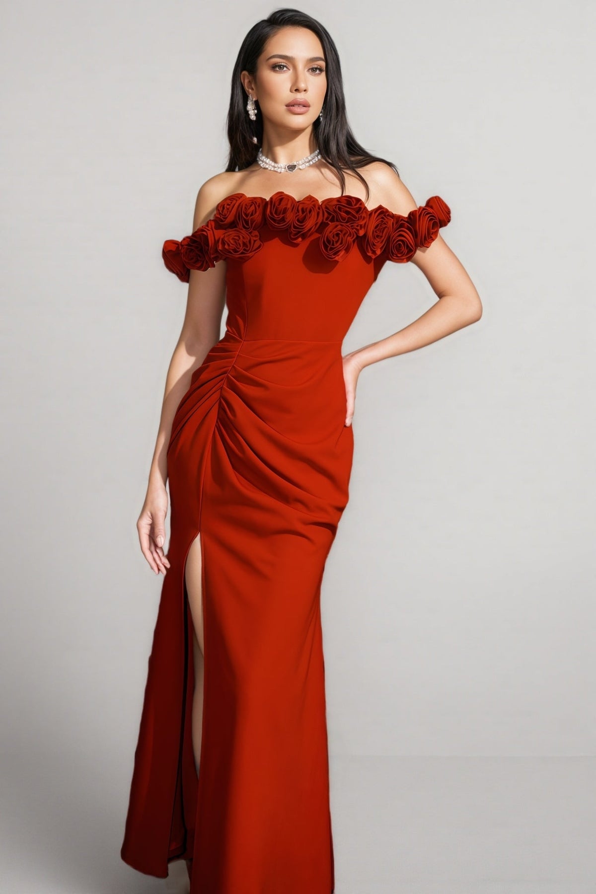 Lorins 3d Red Fishtail Maxi Dress