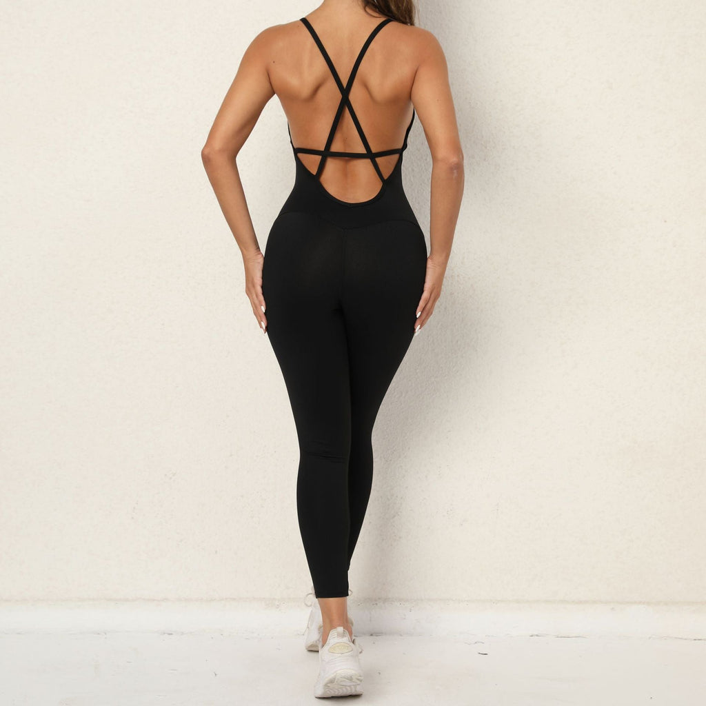 V Neck No Embarrassment Line Yoga Fitness Jumpsuit Backless Hip Sports Jumpsuit Dance Pants
