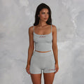 Street Sports Slim Fit Letters Embroidered Strap Shorts Fitness Two Piece Sets Summer