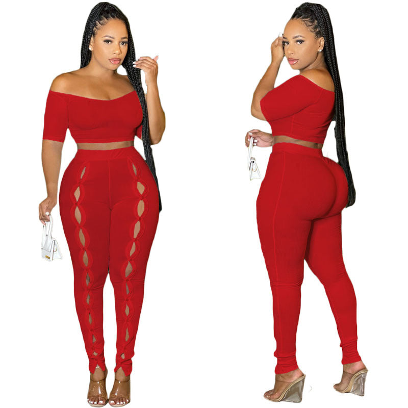 Clothing Summer Suit Off the Shoulder Button Two Piece Pants