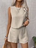 Color Imitation Cotton Linen Sleeveless Tank Top Shorts Two Piece Set