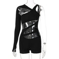 Clothing Summer Color Slim Hollow Out Cutout Shoulder Sleeve Romper