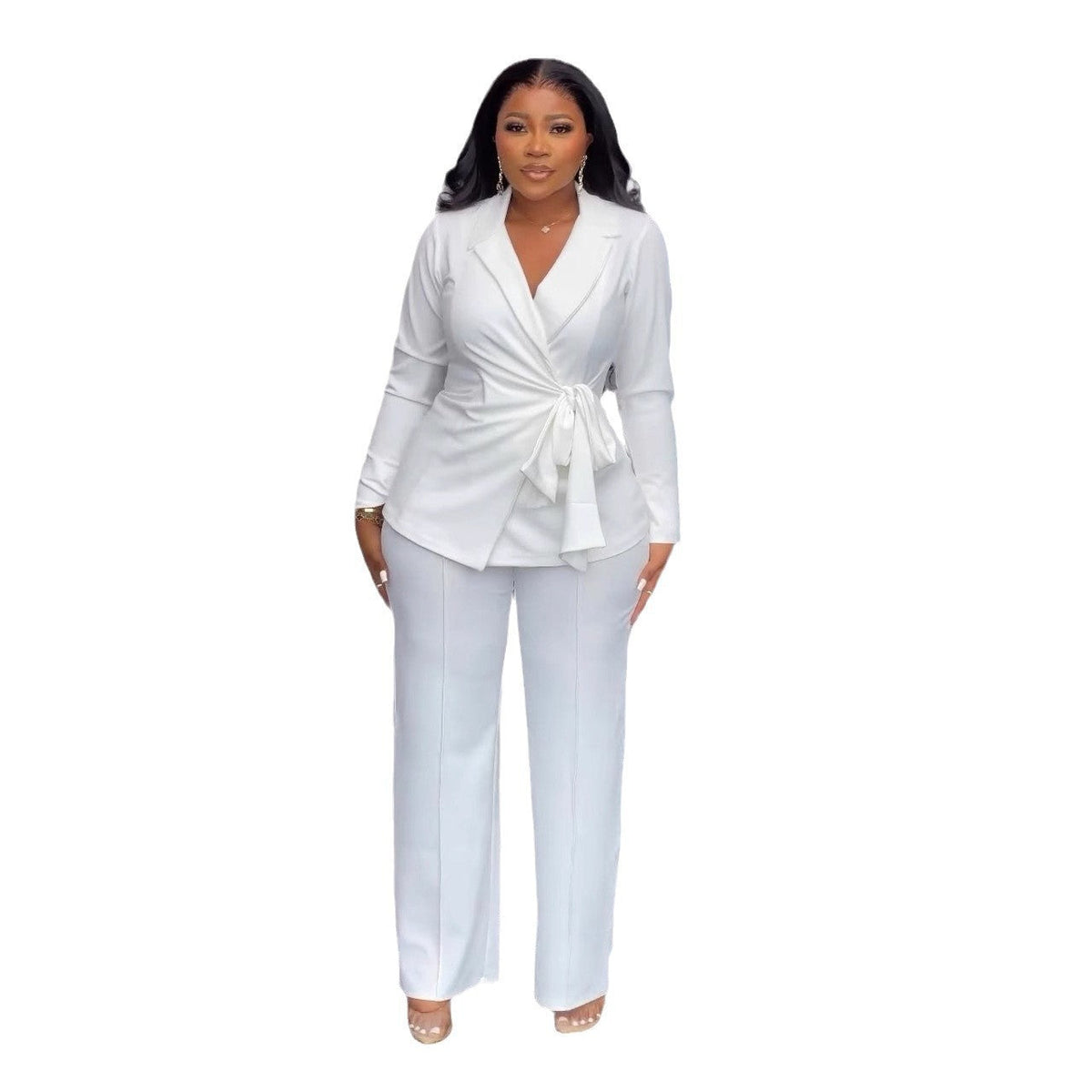 Lace Up Wide Leg Pants Two Piece Set