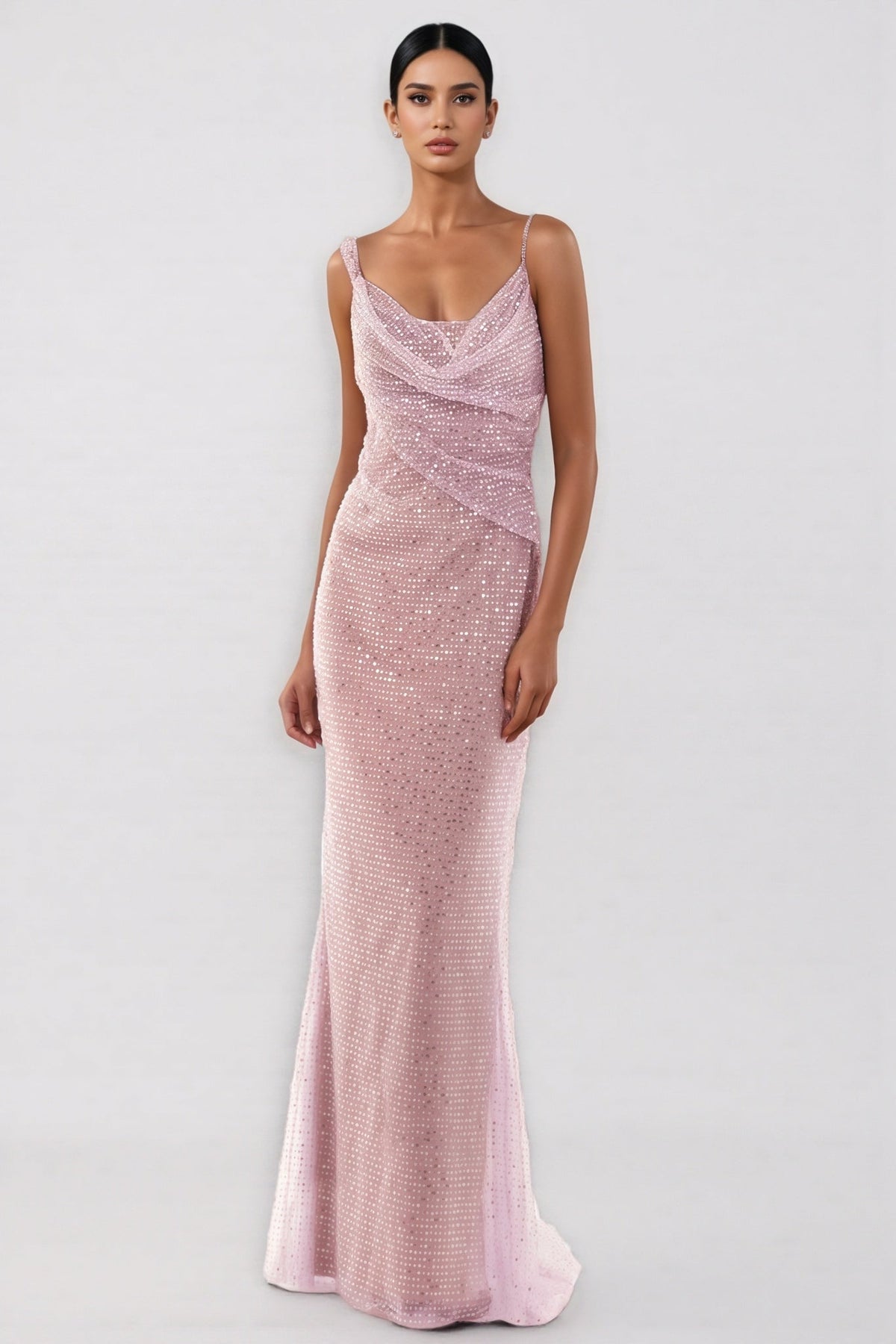 Hespere Halter Sequin Mesh Maxi Dress