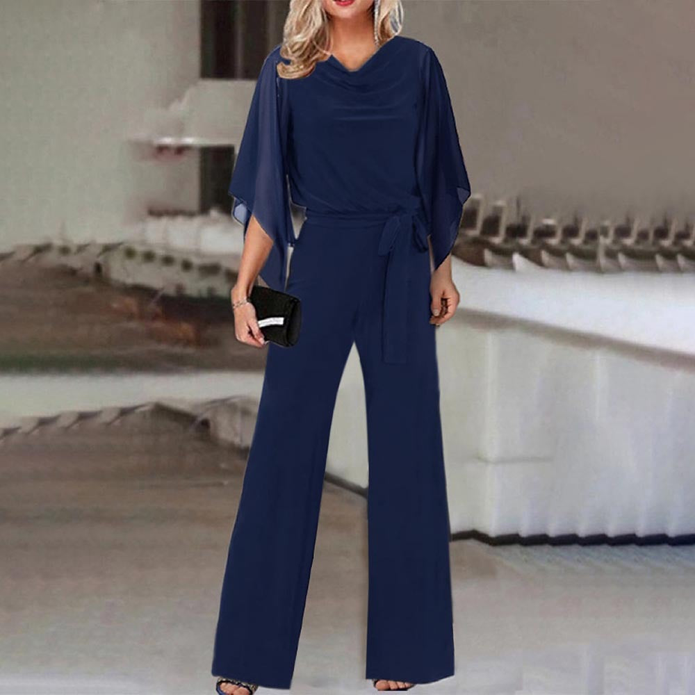 Summer Color High Waist Lace Up Jumpsuit Straight Leg Pants