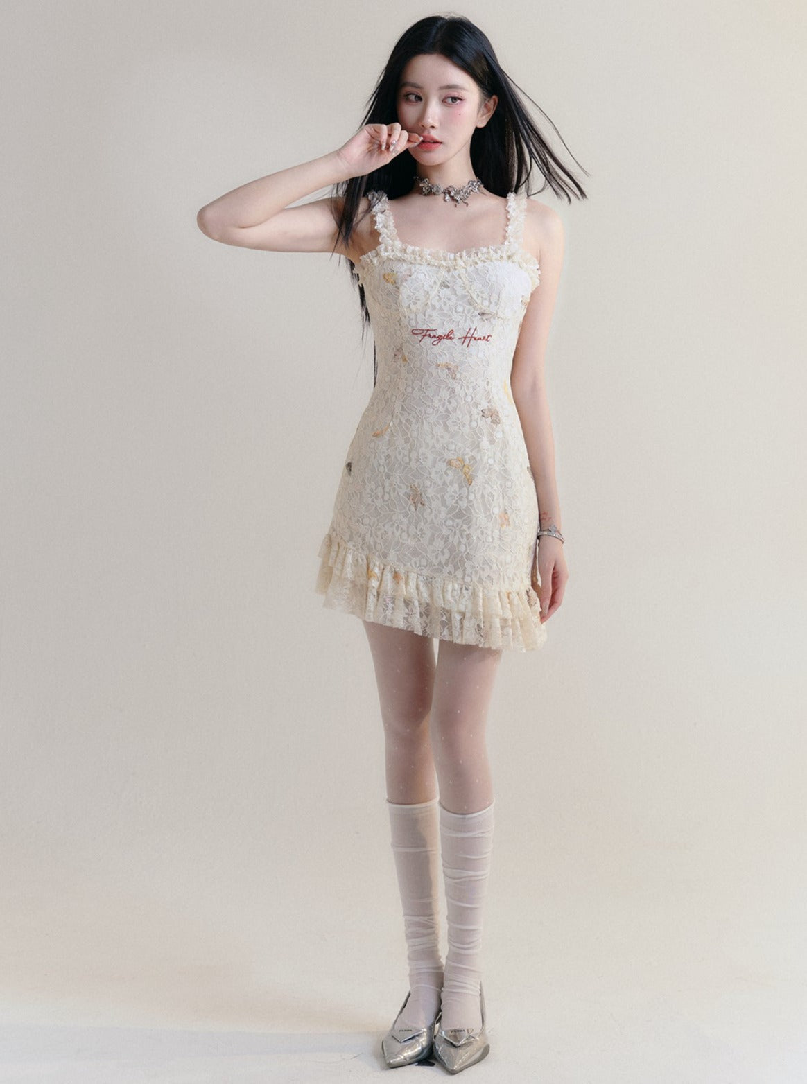 -inspired Lace Mini Dress With Ruffle Trim