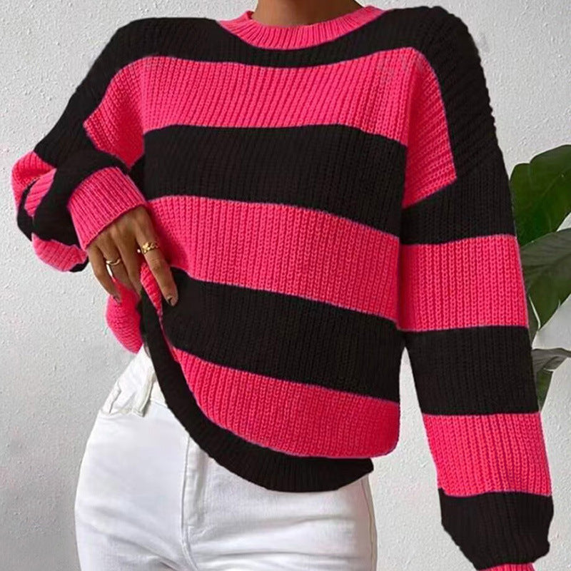 Striped Long Sleeve Crew Neck Sweater