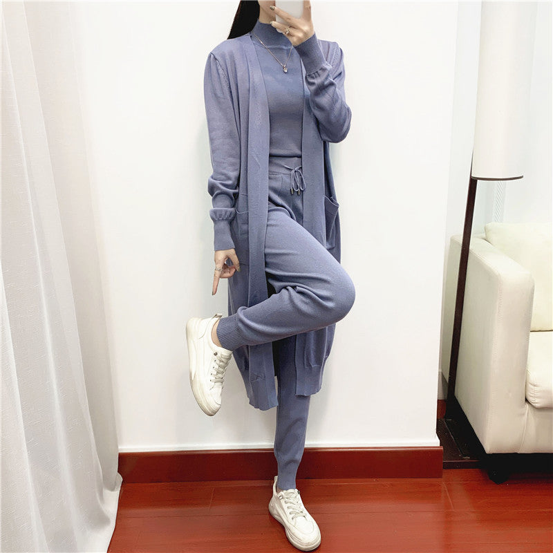 Autumn Fashionable Graceful Sets Clothing Western Youthful Looking Knitted Cardigan Vest Pants Three Piece Set