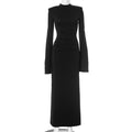 Clothing Slim Fit Color Round Neck Split Cuff Maxi Dress