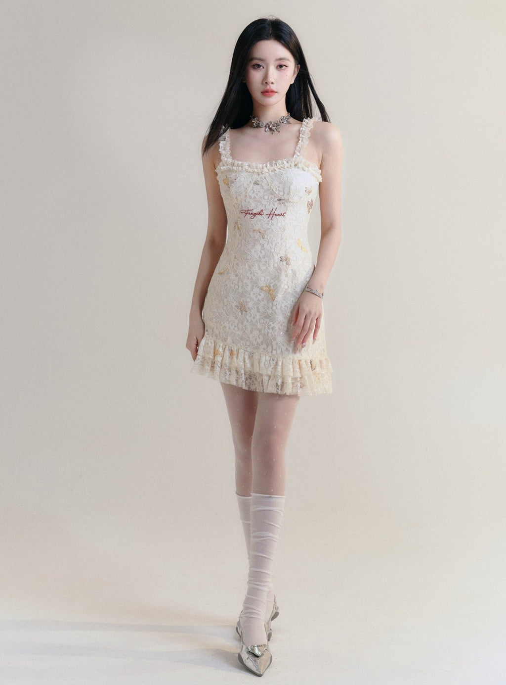 -inspired Lace Mini Dress With Ruffle Trim