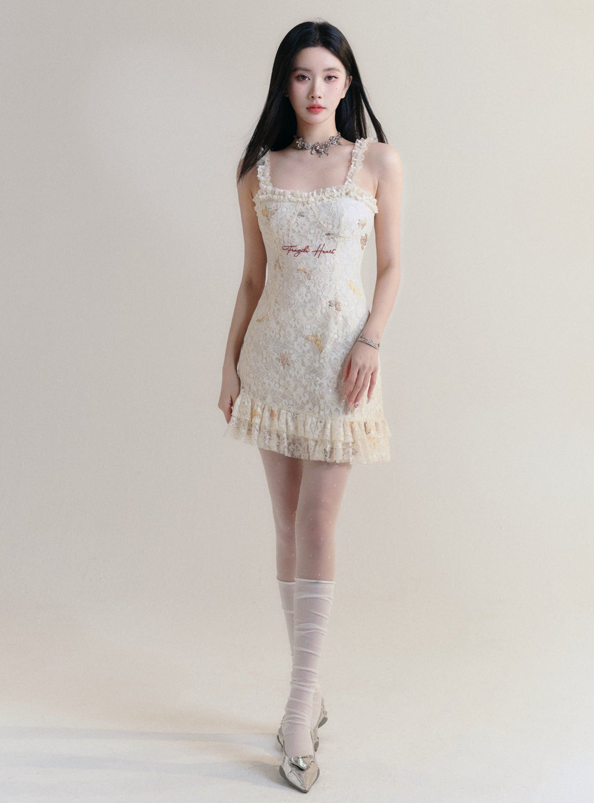 -inspired Lace Mini Dress With Ruffle Trim