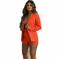 Top Shorts Suit With Belt Polo Collar Cardigan