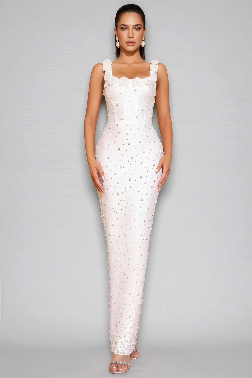 Maba White 3d Maxi Dress