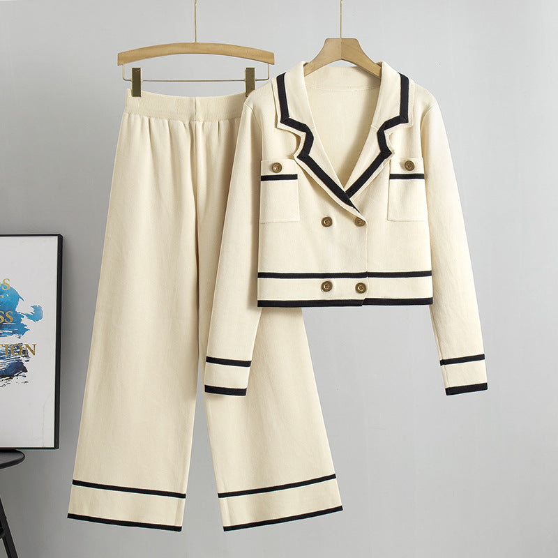 Knitted Cardigan Two Piece Set - Apricot