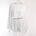 Autumn Simple Slim Fit Loose Pullover Top Shorts Set