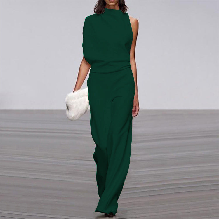 Pants Color One Shoulder Pile Collar Jumpsuit Popular Dress Trousers