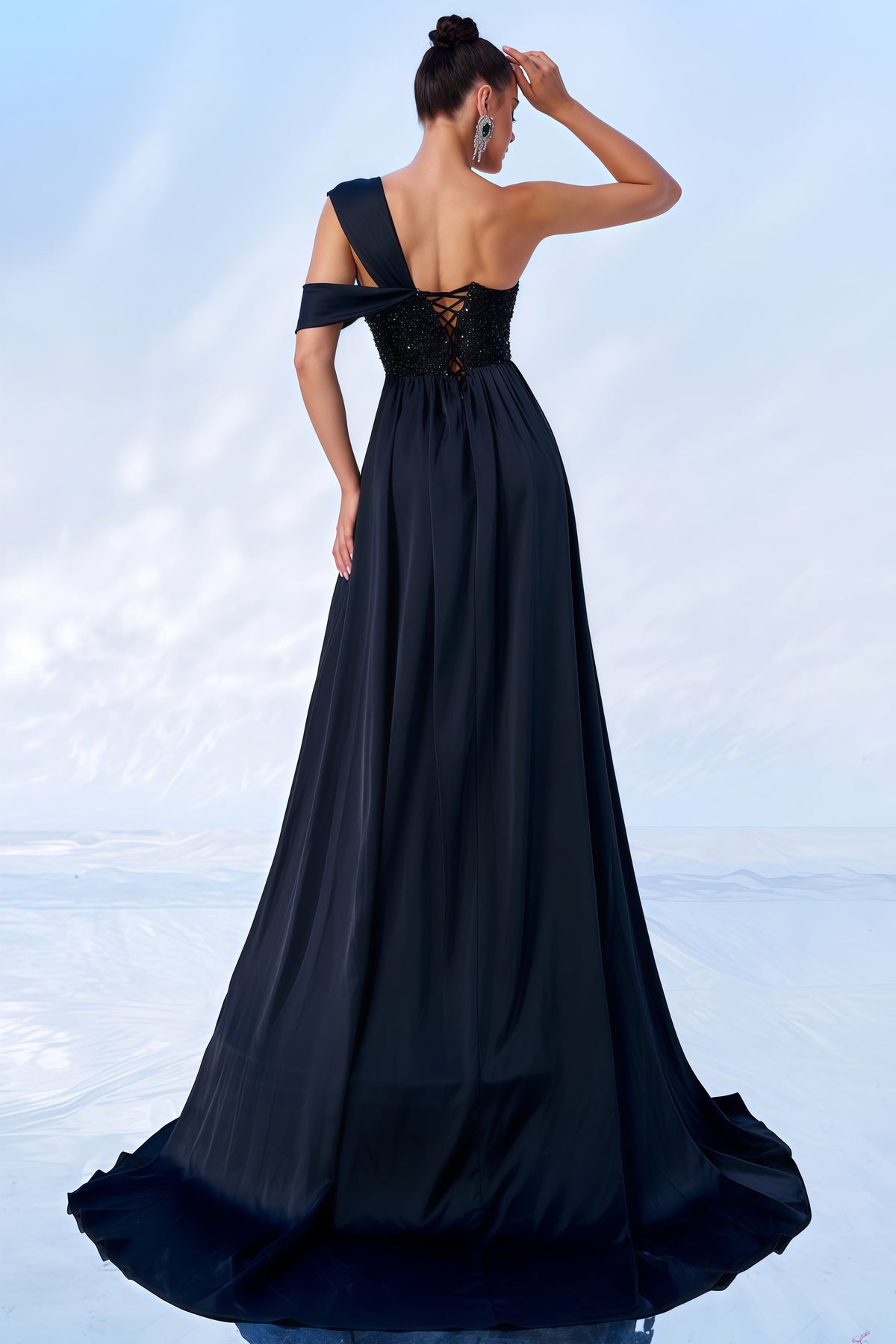 Levia Single Shoulder Sequin Slit Maxi Dress