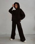 Autumn Winter Loose Exercise Hooded Sweater Set Straight Leg Pants Two Piece Set