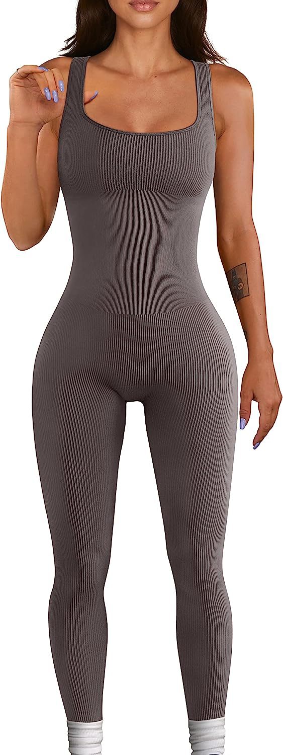 Summer Yoga Jumpsuit Ribbed Square Collar Sleeveless Sports Jumpsuit Trousers