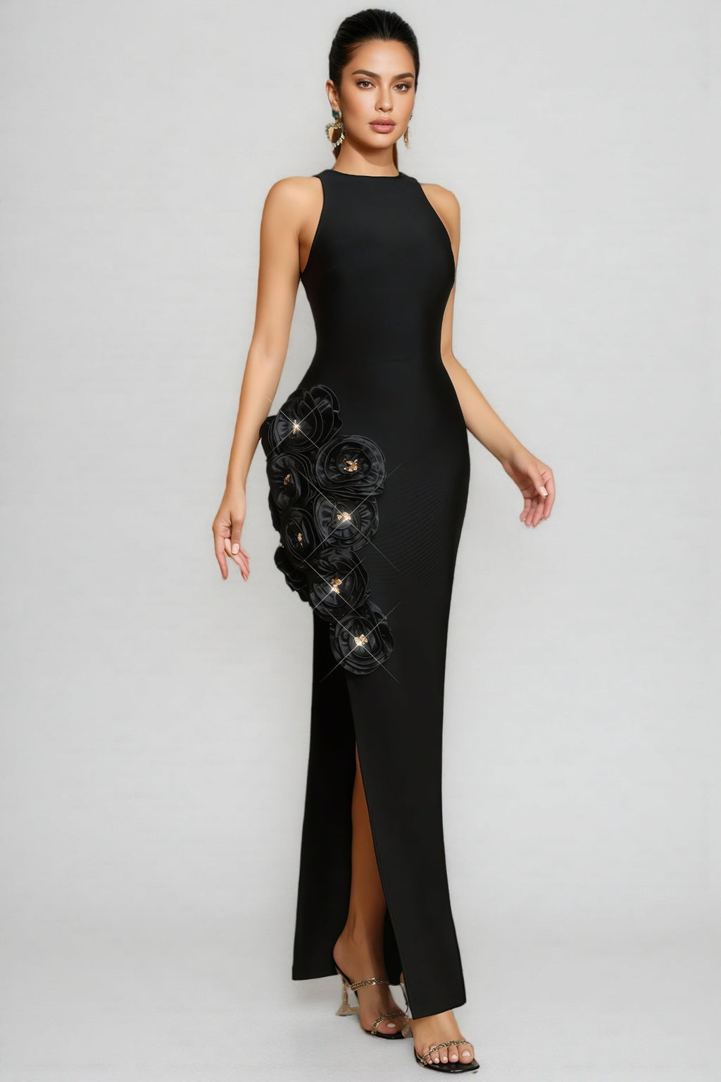 Noa Black 3d Bandage Maxi Dress